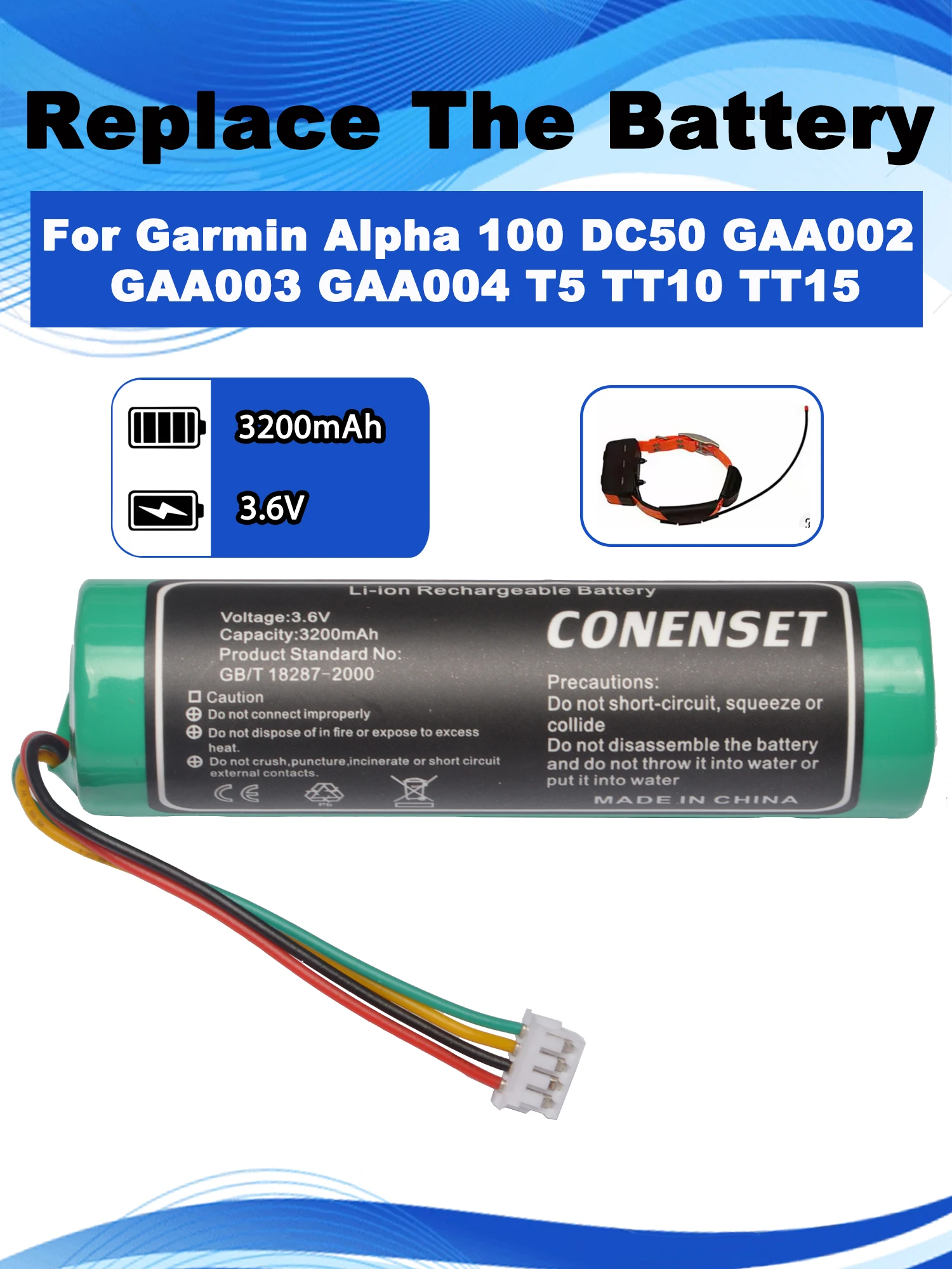 361-00029-02 010-10806-30 Battery For Garmin Alpha 100 DC50 GAA002 GAA003 GAA004 T5 TT10 TT15 Dog Collar 3.7V 010-11828-03