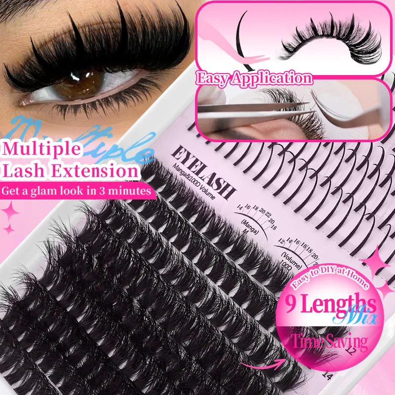 235-teiliges DIY Wimpernverlängerungs-Set, D-Curl Wimpernbüschel, 100D Voluminöse und Dichte Wimpernbüschel 12mm-20mm, Geschenkset – Detail 3