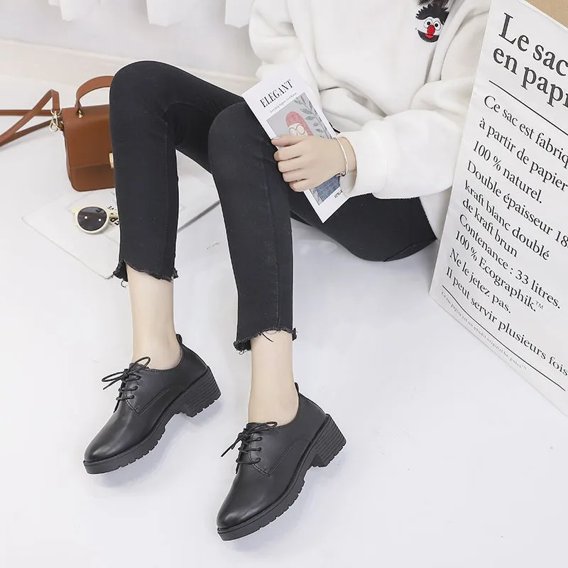 Whoholl Brand 2024 Women Spring New Black Platform Flats Shoes Women Loafers Lace-up Boat Shoes Designer Casual Leather Oxfords