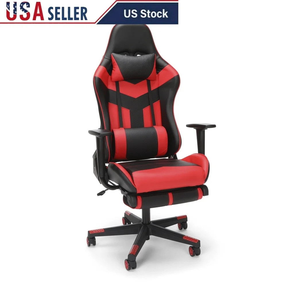 

Игровое кресло из искусственной кожи с высокой спинкой и выдвижной подставкой для ног, регулируемой поясничной опорой, поворотом на 360 градусов, эргономичный дизайн, комфорт