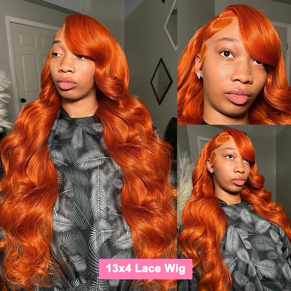 Orange Ginger Lace Front Human Hair Wigs Body Wave Pre Plucked 13X4 13x6 Lace Frontal Wigs Human Hair Color Wigs For Women