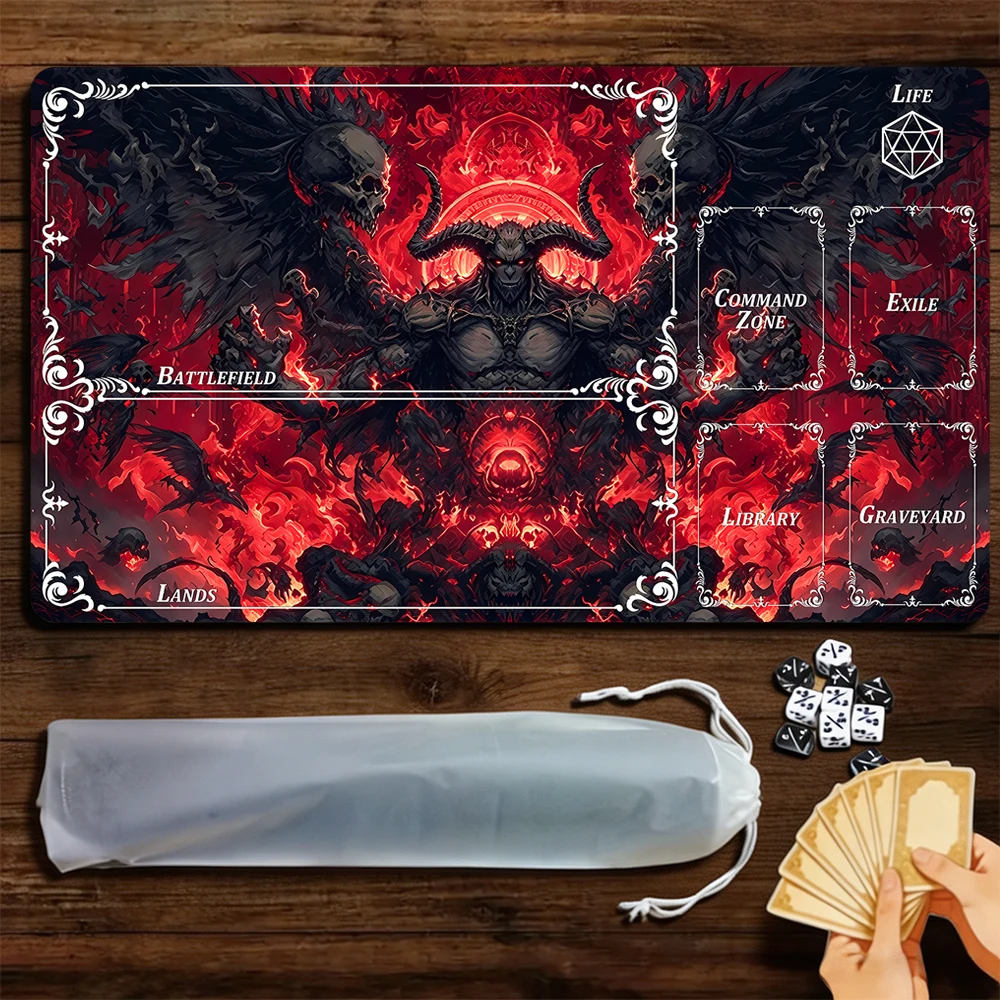 Dark Skeleton Demon TCG Playmat Magic Playmat with Stitched Edge Anti-slip base 60X35cm Gathering Gaming Mat Trading Card Game