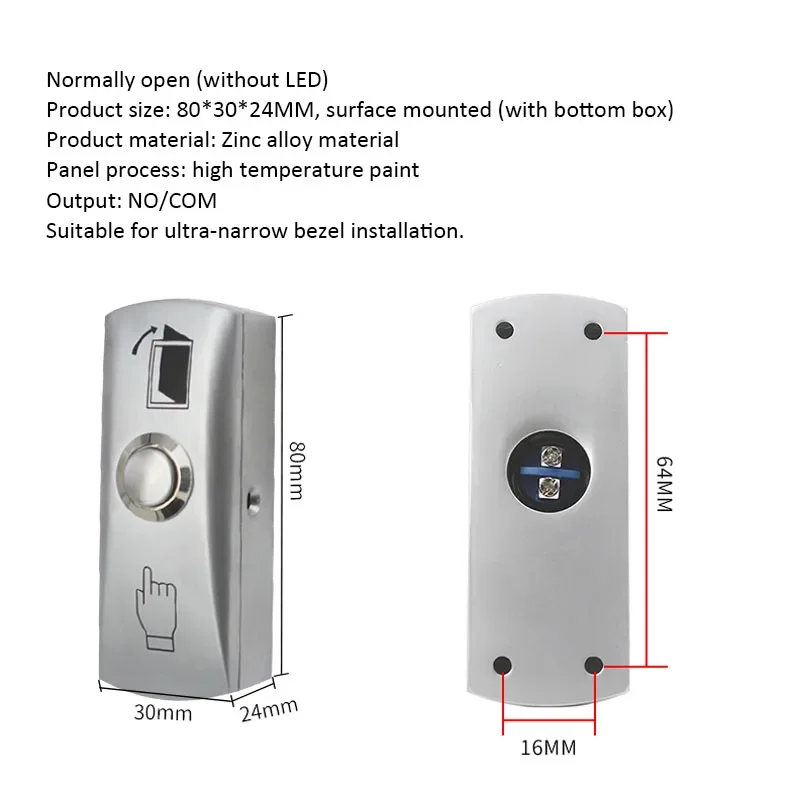 Imagem -05 - Botão de Liberação da Saída da Porta Painel de Liga de Zinco Gate Push Switch para o Sistema de Controle de Acesso da Porta para Abrir a Porta