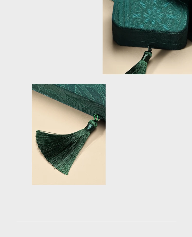 Orilv Vintage Chinesische Brokat-Schmuckgeschenkbox mit Quaste, Schmuckverpackung, dunkelgrüne Stickerei, Handwerks-Geschenkbox-Organizer – Detail 3