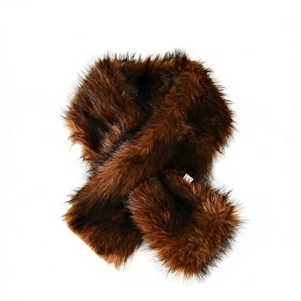 Solid Color Cross Collar Scarf Warm Thicken Soft Furry Faux Mink Fur Scarf Windproof Fluffy Fur Winter Scarf Cold Weather