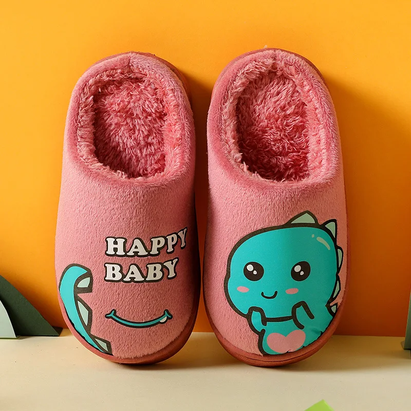 Kids Boys Girls Slippers Cartoon Dinosaur Plush Home Shoes For Children Winter Indoor Bedroom Slippers Baby Warm Cotton Shoes