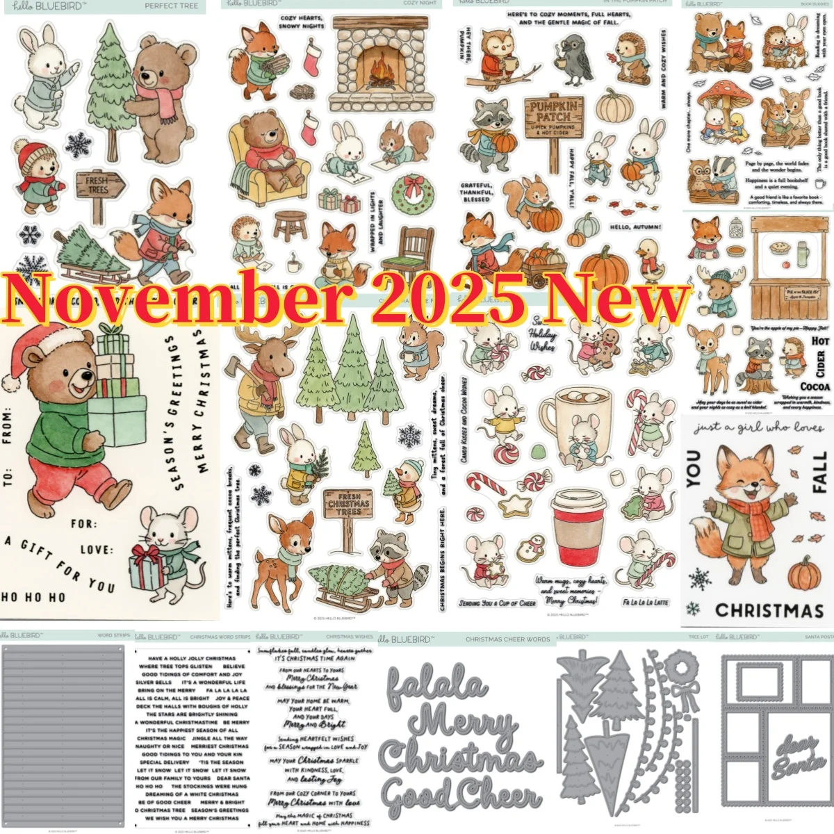 

Christmas Tree Bear Santa Postage Die and Coffee Shop Clear Stamp Metal Cutting Dies For DIY Scrapbook Craft Decor Greeting Card
