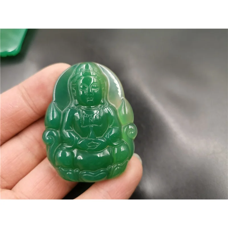 Calcedônia verde grande Avalokitesvara pingente, homens de esmeralda e ágata verde Lotus lâmpada, barato Jade, Guanyin Pendant, novo