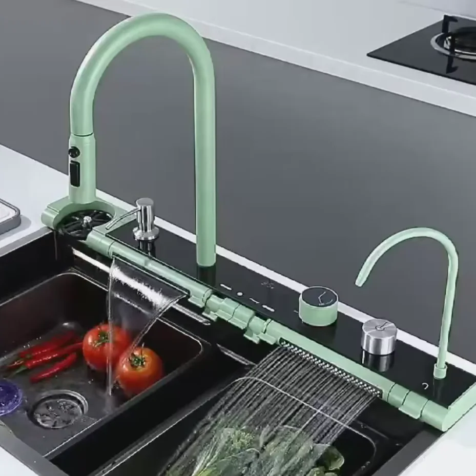 

304 Stainless Steel 30 32 Inch Waterfall Faucet Black Gold White Bionic Honeycomb Single Bowl Kitchen Sink