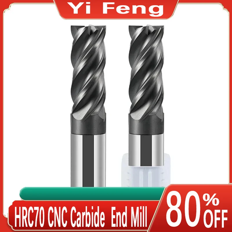 HRC70 4 Flutes Carbide End Mill Metal Steel Tungsten Milling Cutter CNC U shape Big Chip Remover 1-6mm 8mm 10mm 12mm 16mm 20mm