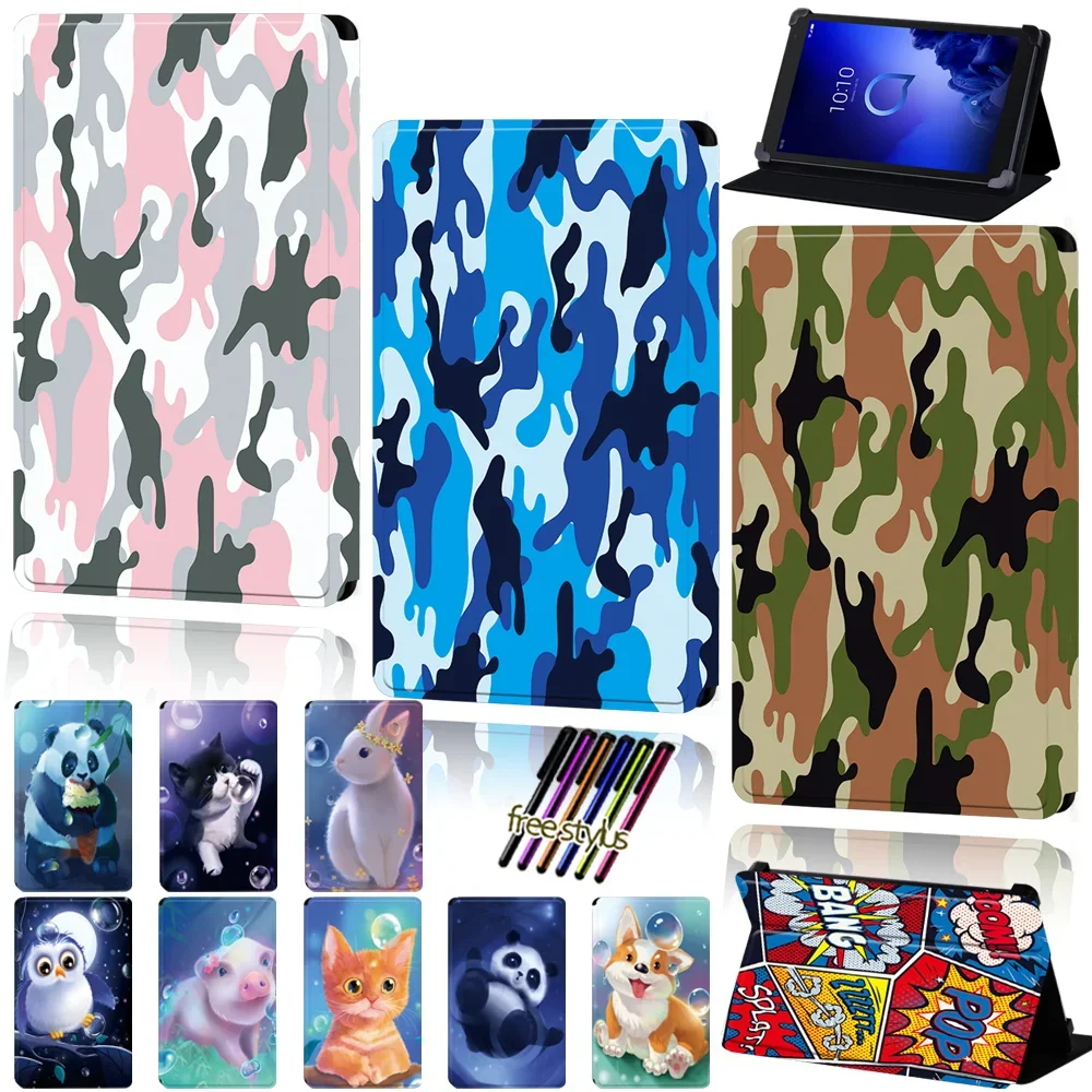 

Tablet Case for Alcatel 1T 7/Alcatel 1T 10/3T 10/3T 8 Camouflage Pattern Pu Leather Stand Adjustable Anti-drop Protective Cover