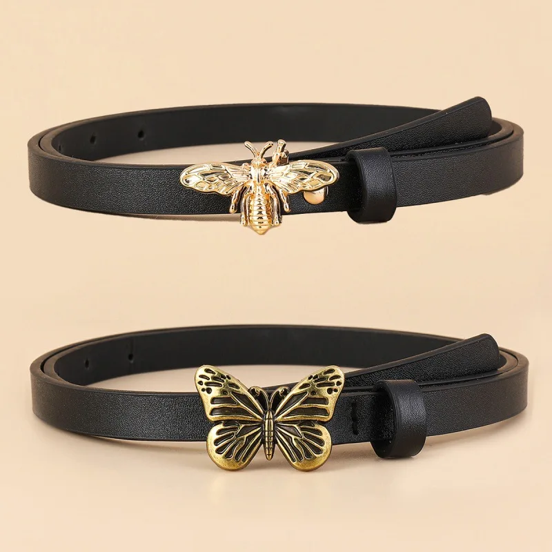 Fashionable Minimalist Butterfly and Bee Snap-Button Statement Belt rendy Versatile Women's Belt for Suits Coats and Sweaters