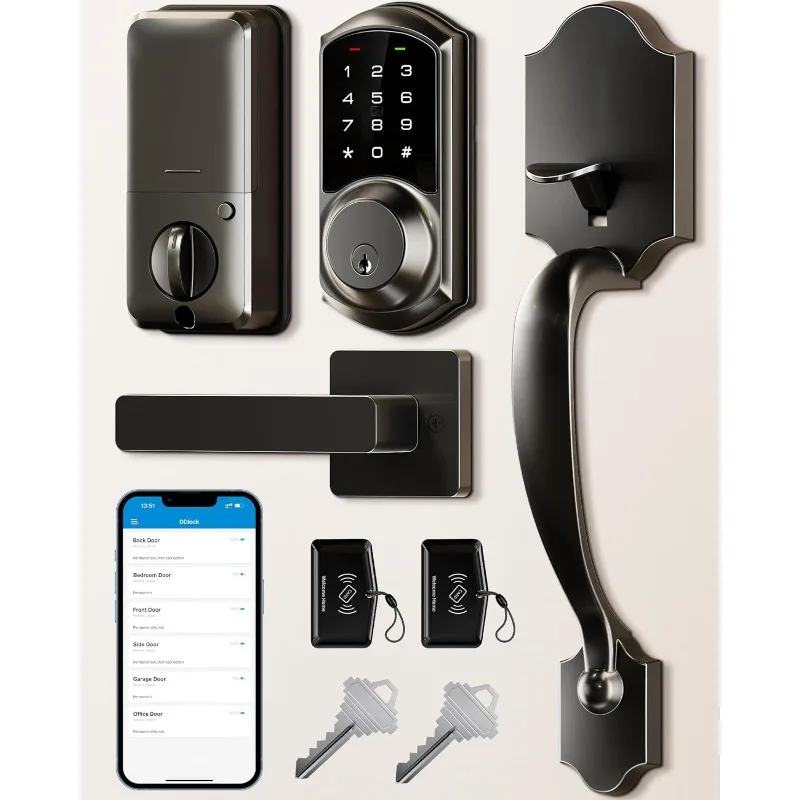 Keyless Entry Deadbolt with Lever Handle, Electronic Digital Touchscreen Keypad, Auto Lock, Easy Install, Matte Black