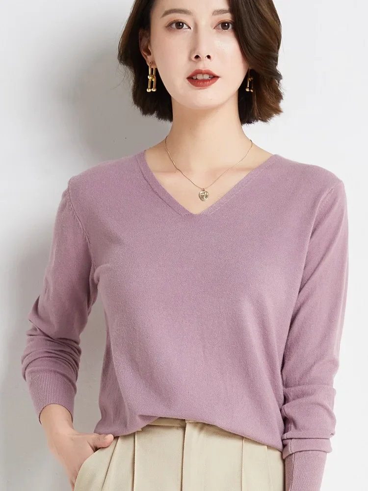 MRMT 2024 Brand New Solid Color Long Sleeve Inside Bottoming Sweater Solid Color Simple Outside Wearing V-Neck Sweater Women