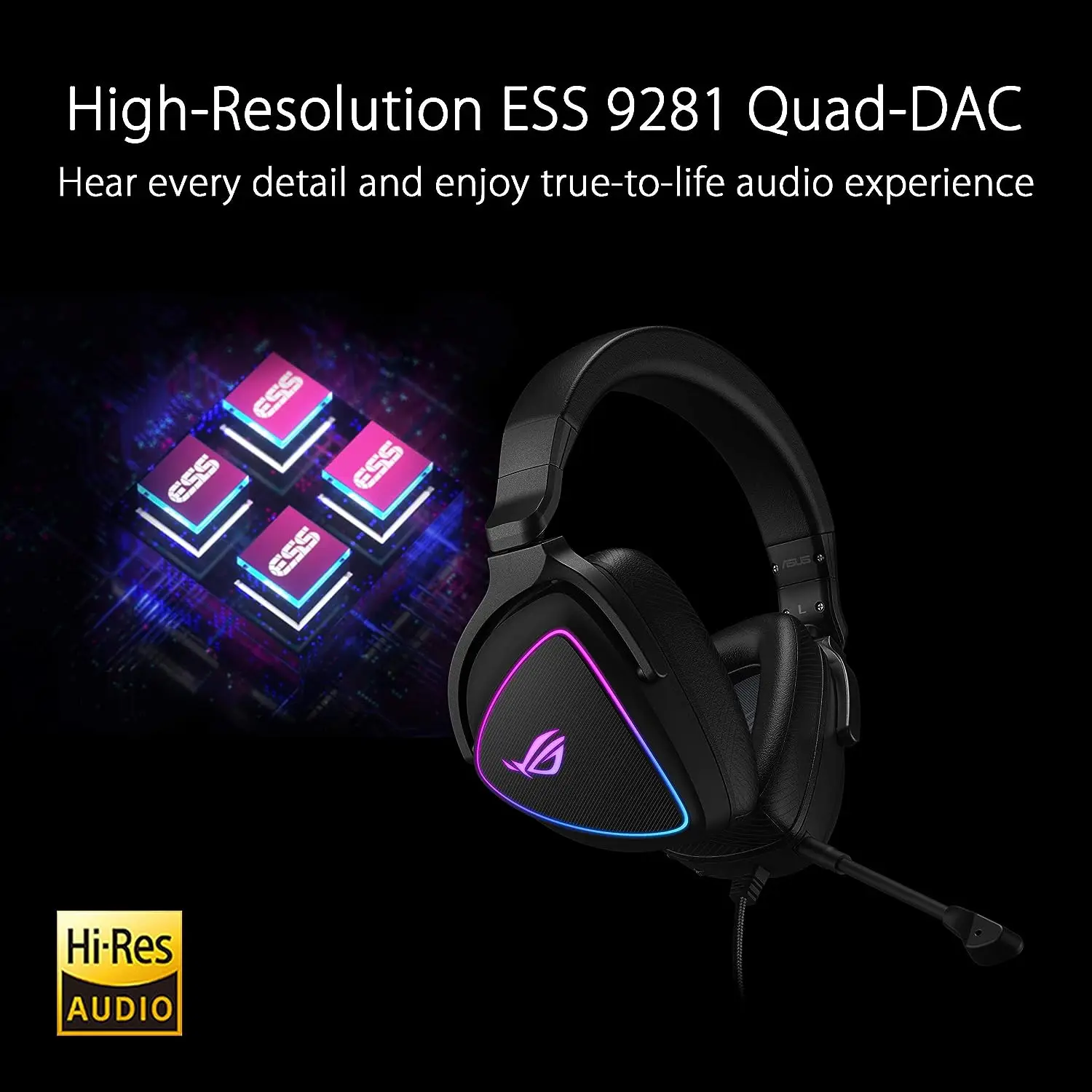 ASUS RGB QUAD-DAC GAMING HEADSET 7.1 Channel USB Over-Ear Headphones PC PS4 PS5 Xbox One Noise Cancelling Soft Earmuff