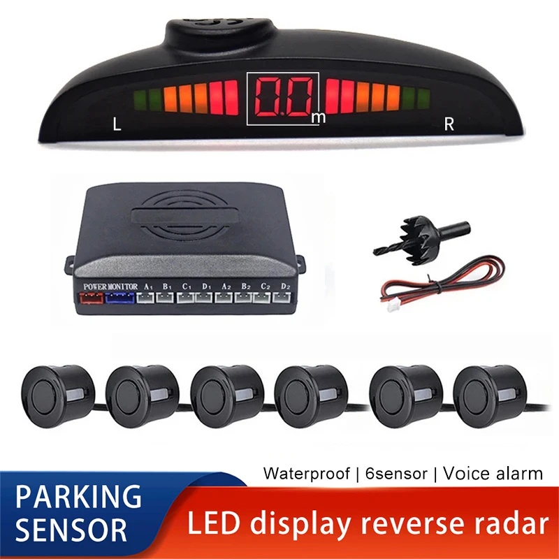 Car LED Parking Sensor Kit 6 Sensors 22mm Reverse Radar Sound Alert Indicator System Voice alarm Reverse Radar