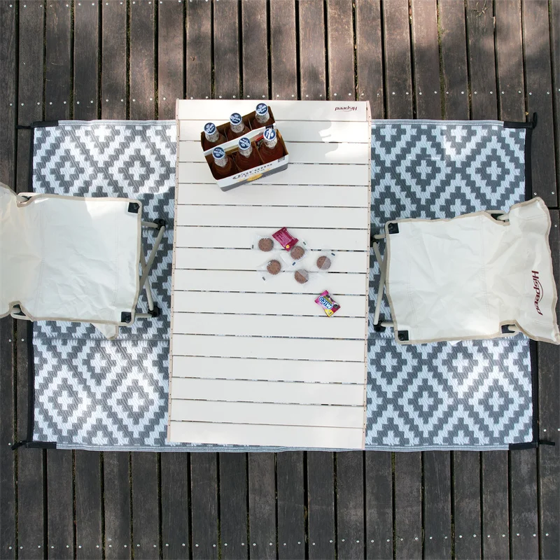 Beach Mat Portable Folding Plastic Beach Mat for Outdoor Picnic Camping Gray White 9x12ft