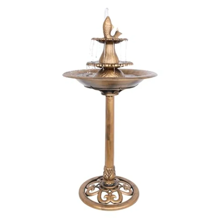 

40" Tiered Pedestal Fish Fountain Birdbath Cascading Outdoor Water Feature for Garden and Backyard Décor