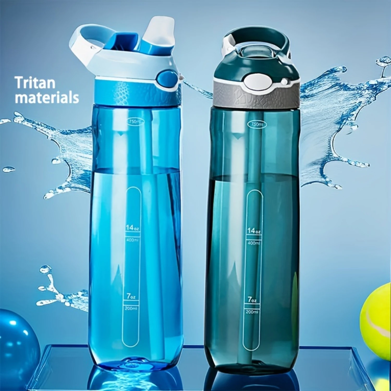 

1pc 750ML/25oz Leak Proof Water Bottle With Straw, Large Capacity Sports Water Bottle For Fitness, Gym, Hiking And Daily Use