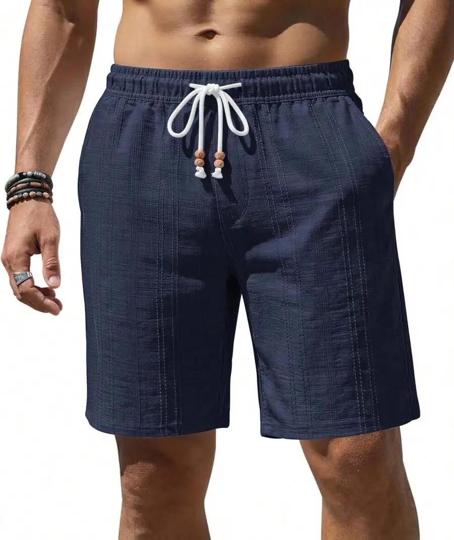 

Mens Casual Beach Shorts With Drawstring Elastic Waist And Pockets