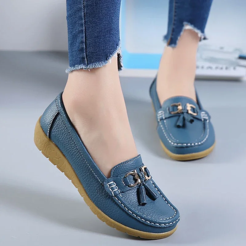 2024 New Women Flats Ballet Shoes Woman Cut Out Leather Breathable Moccasins Women Boat Shoes Ballerina Ladies Casual Shoes Plus