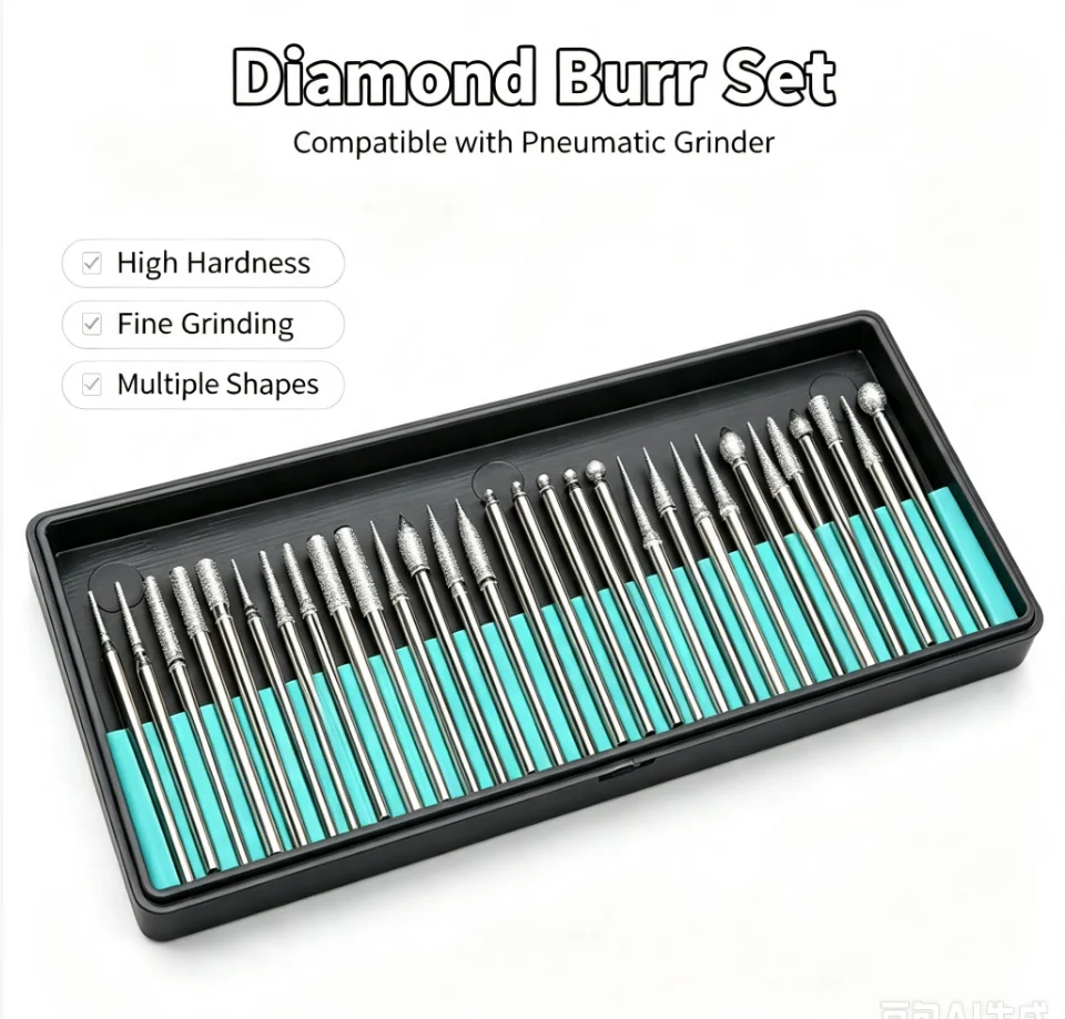 30pcs 2.35/3mm Diamond Burs Set With Box Electric Milling Cutters Drill Bit For Woodworking Engraving Carving Polishing Grinder