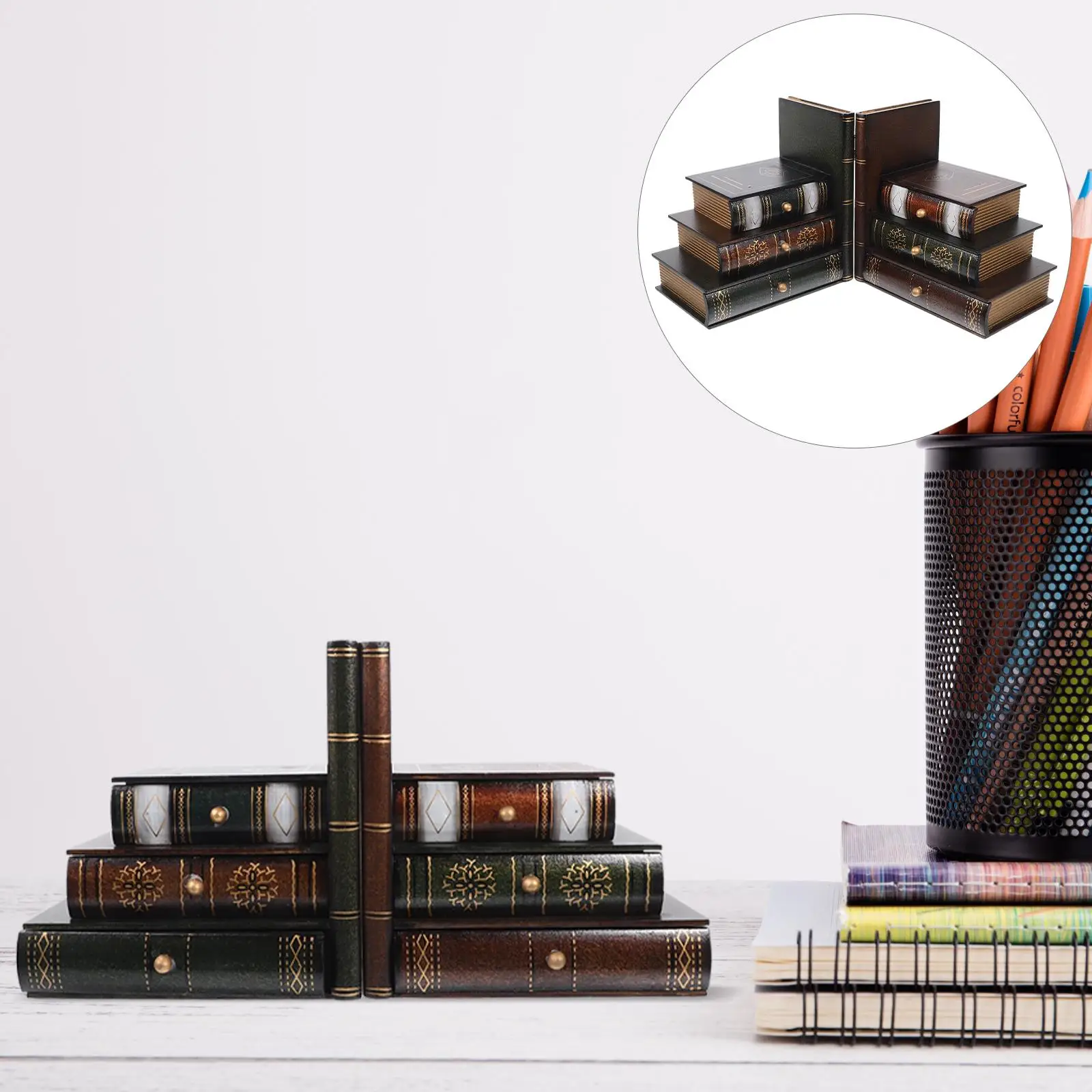 European Retro Bookends for Shelves Quirky Shelf Decorative Shape Container Wood Storage Cases Decorate