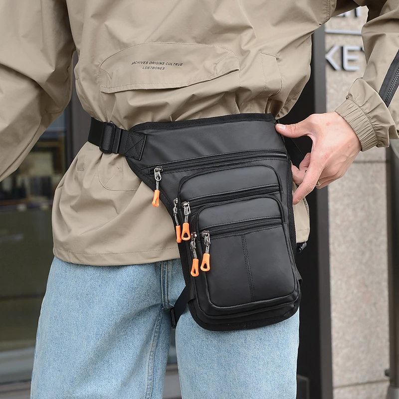 

Leg Bag Casual Fashion Men Waist Bag Canvas Leisure Fanny Packs Outdoor Travel Male Bags Multi-Pocket Zipper Pouches Chest Purse