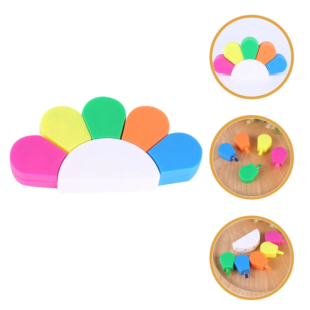 

Набор из 5 разноцветных флуоресцентных маркеров для учебы и офиса, креативные, с мультяшным дизайном, удобной ручкой, прочные