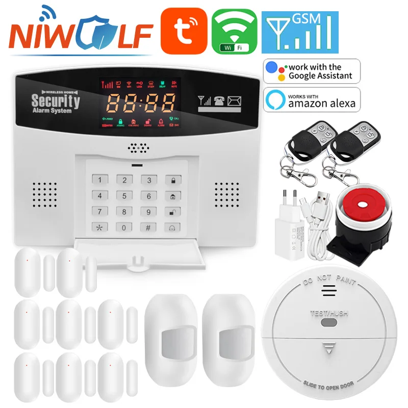 Wifi GSM Home Alarm System Tuya Burglar Security Host 433MHz Wireless Detector Smart Life App Control Support Alexa Google