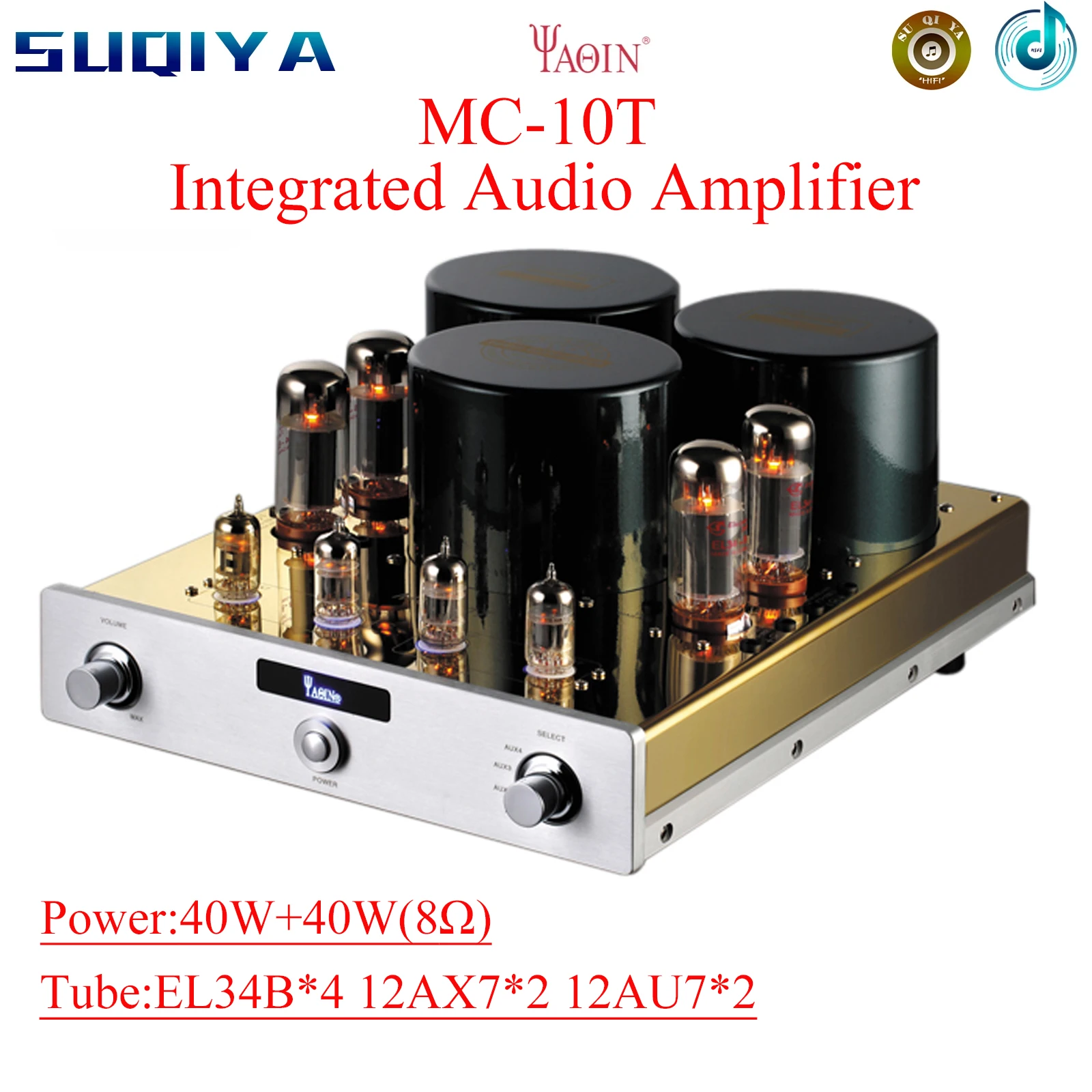 SUQIYA-YAQIN MC-10T El34 Vacuum Tube Amplifier Hifi Tube Amp Preamplifier with 12AX7 Pre-Amplifier 40W 8Ohms