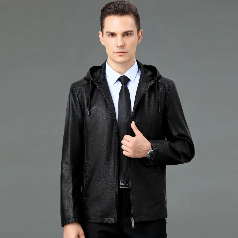 

Мужская одежда Haining, мужская кожаная куртка, мужское осенне-зимнее толстое пальто из овчины с капюшоном в стиле ретро