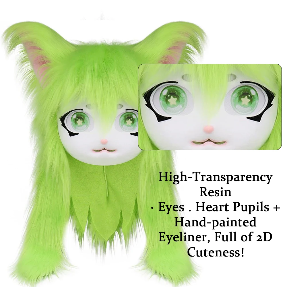 Maschera per la testa di animale in stile Kigurumi deluxe - Adorabile set completo per cosplay di Fursuit indossabile in peluche con orecchie di gatto Lolita