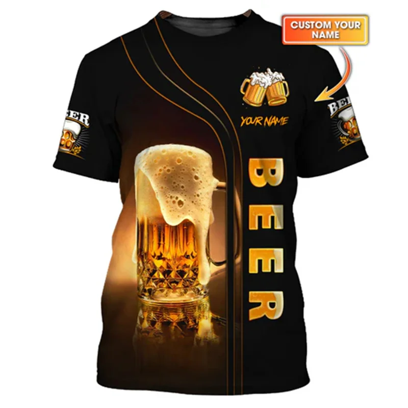 Funny Beer 3D Print T-shirt For Men Custom Name Personality Streetwear Loose T Shirts Summer Casual Fun Plaid Pattern Tee Top