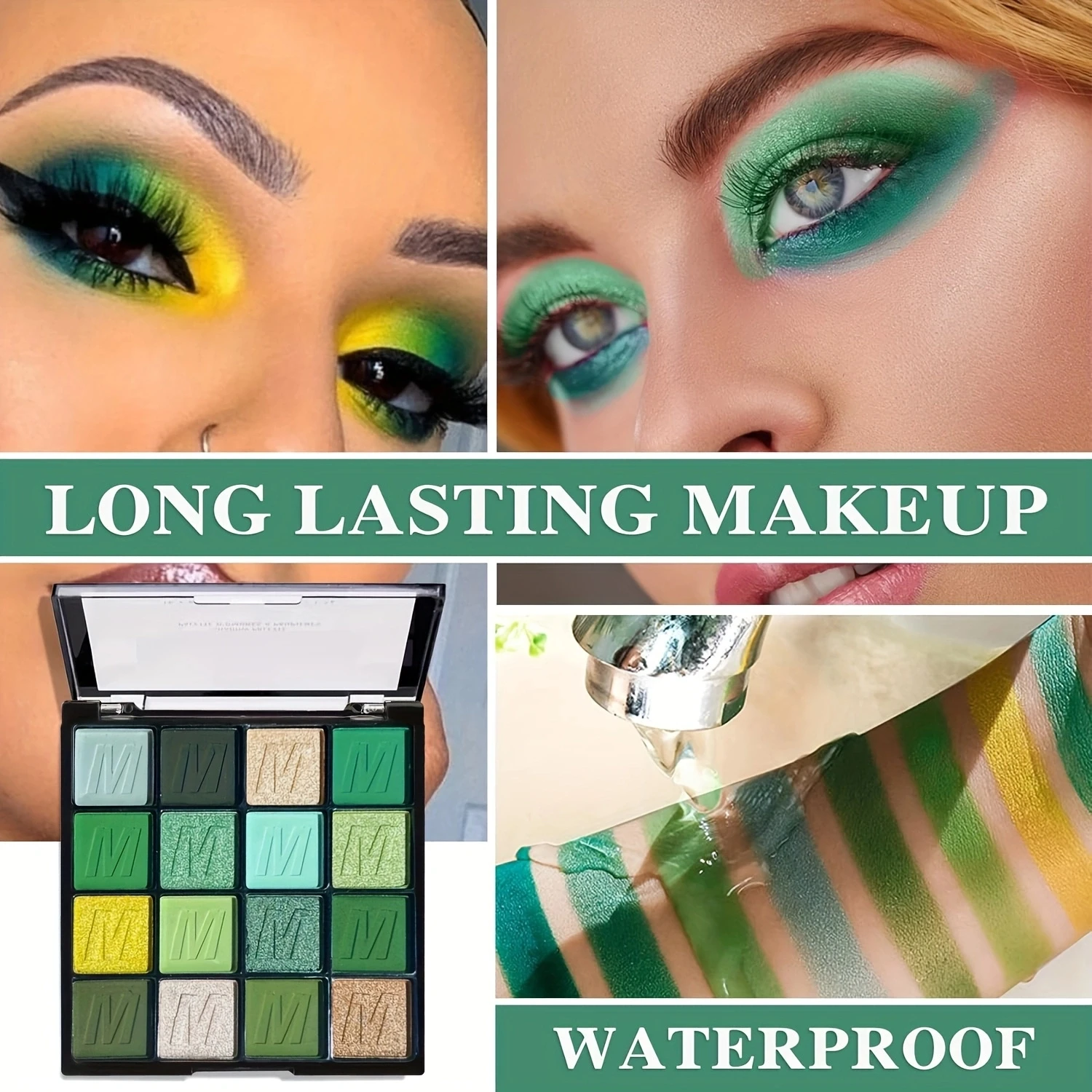 6 Color Green Glitter Eyeshadow Palette Makeup Waterproof Dark Light Green Yellow Orange Brown Shimmer Highly Pigmented Pressed