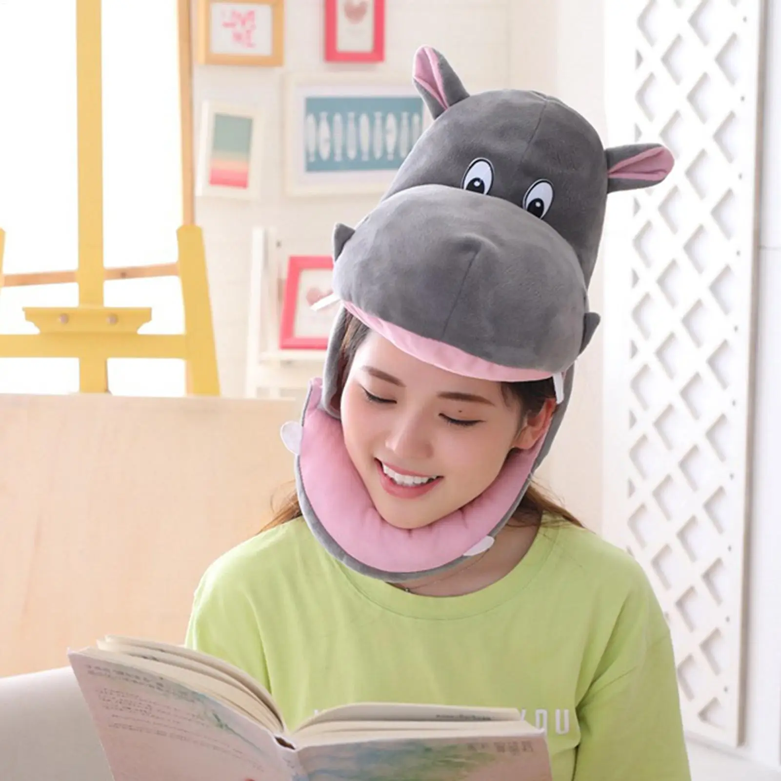 

Hippo Hat Adjustable Soft Plush Animal Headgear Winter Plush Animal Hat Funny Hippo Headwear for Party Costume Photo Props