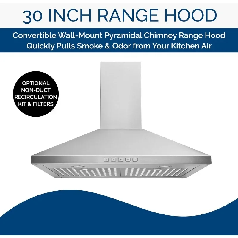 Broan-NuTone BWP2304SS 30-inch Wall-Mount Convertible Chimney-Style Pyramidal Range Hood with 3-Speed Exhaust Fan and Light