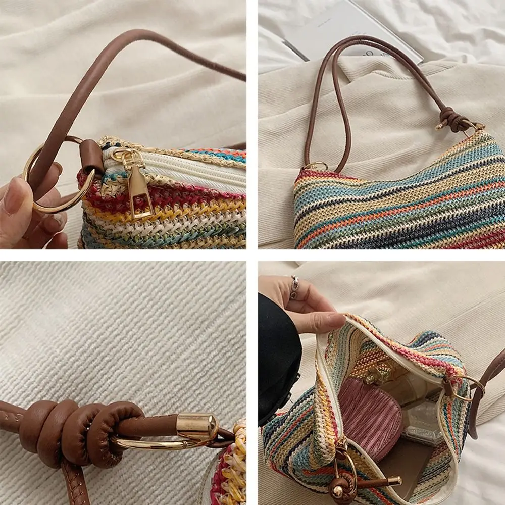 Fashion Grass Woven Shoulder Messenger Bag Rattan Large Capacity Straw Bag Bohemian Handmade Braid Totes for Summer Beach