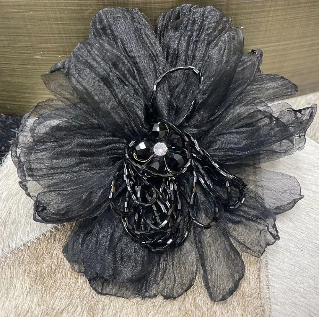 Preto coreano handmade pena peito flor tecido arte grande flor masculino e feminino anfitriões peito Pin acessórios de desempenho