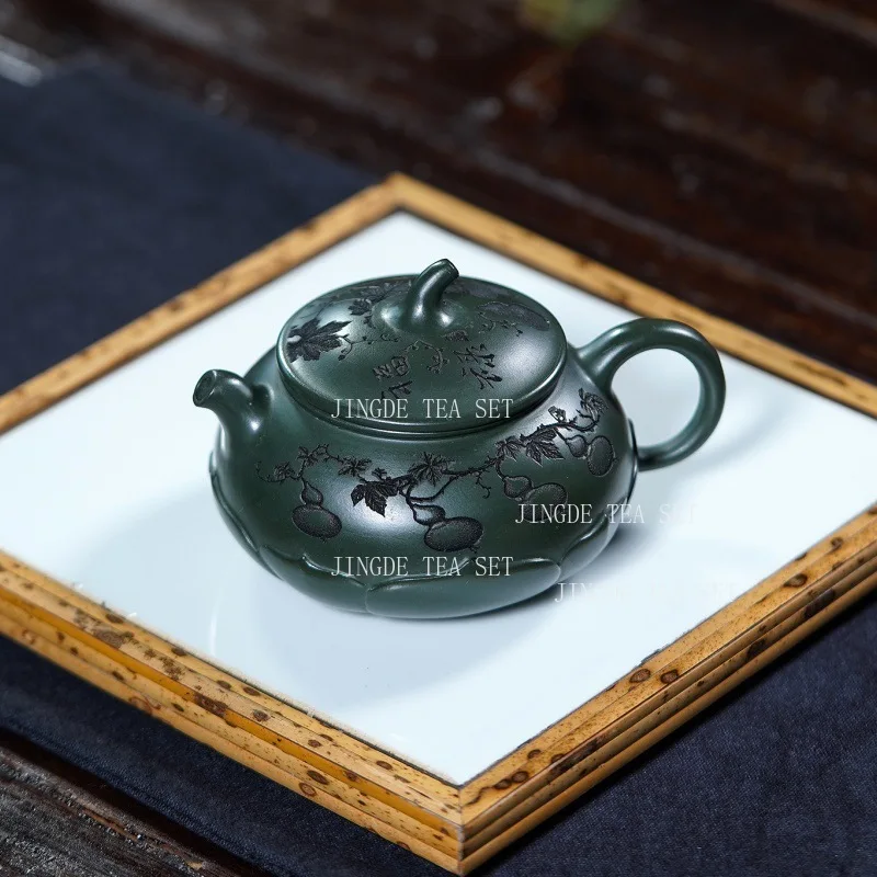 

Чайник из фиолетовой глины в форме зеленой тыквы, 250 мл, китайский, малый, для домашнего использования, с 7-луночным фильтром, чайная посуда