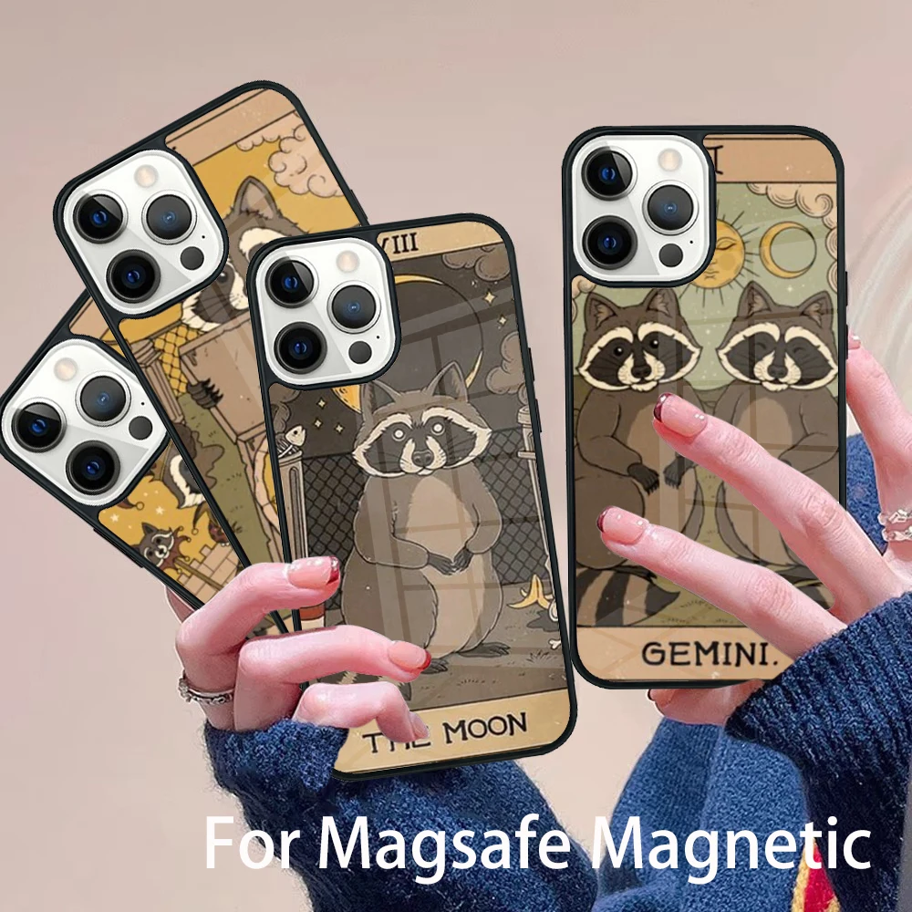 

Raccoon Art Tarot Phone Case Magesafe Magnetic Wireless Charge Cover For IPhone 16 11 12 13 14 15 Pro Max Plus Mini