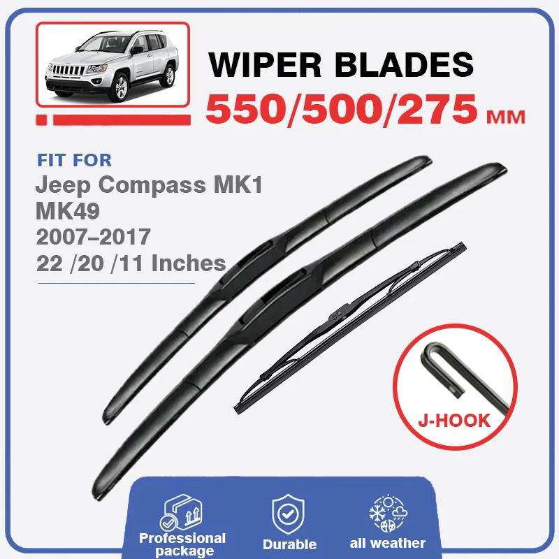 

Front & Rear Wiper Blades Set Kit For Jeep Compass MK1 MK49 2007 - 2017 Windscreen Windshield Window 22"+20"+11" Car Accessories