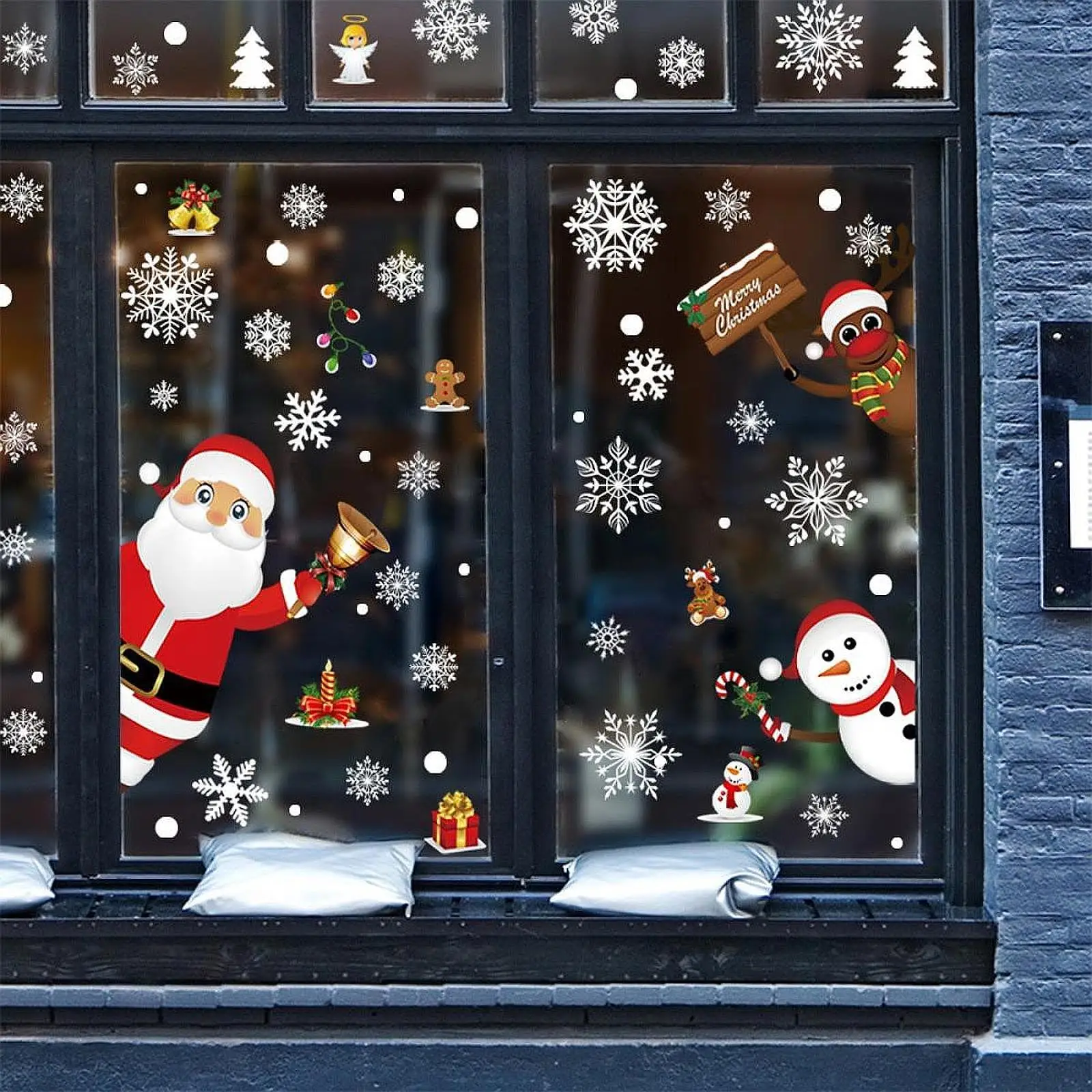 6 Sheets Christmas Window Stickers,Static Clings Easy Installation Snowflake Christmas Decorations Xmas Decor for Indoor Home