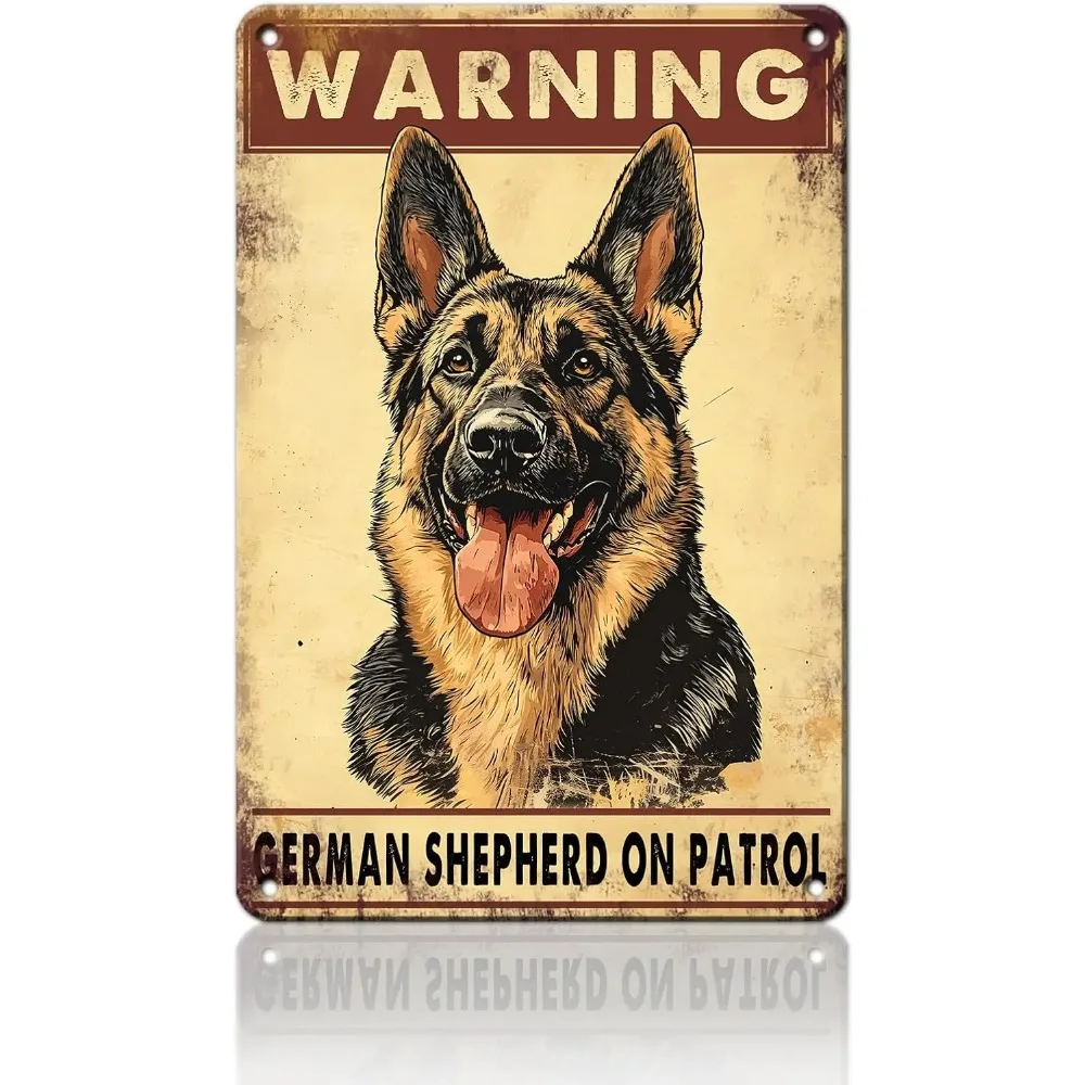 Vintage German Shepherd Metal Tin Sign - Beware Dog Funny Tag, Home/Bar Decor