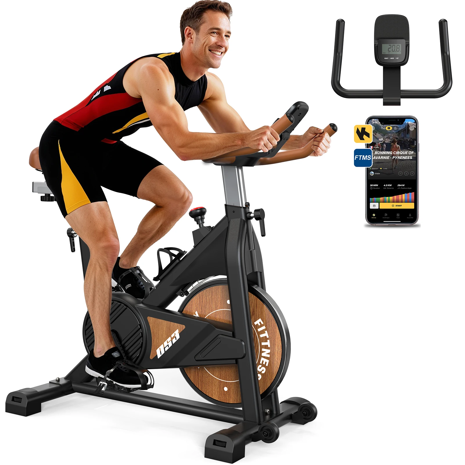 Magnetisches Heimtrainer-Ergometer von MettleMatic mit Bluetooth, Indoor-Fitnessbikes mit LCD-Monitor, 160 kg Tragfähigkeit