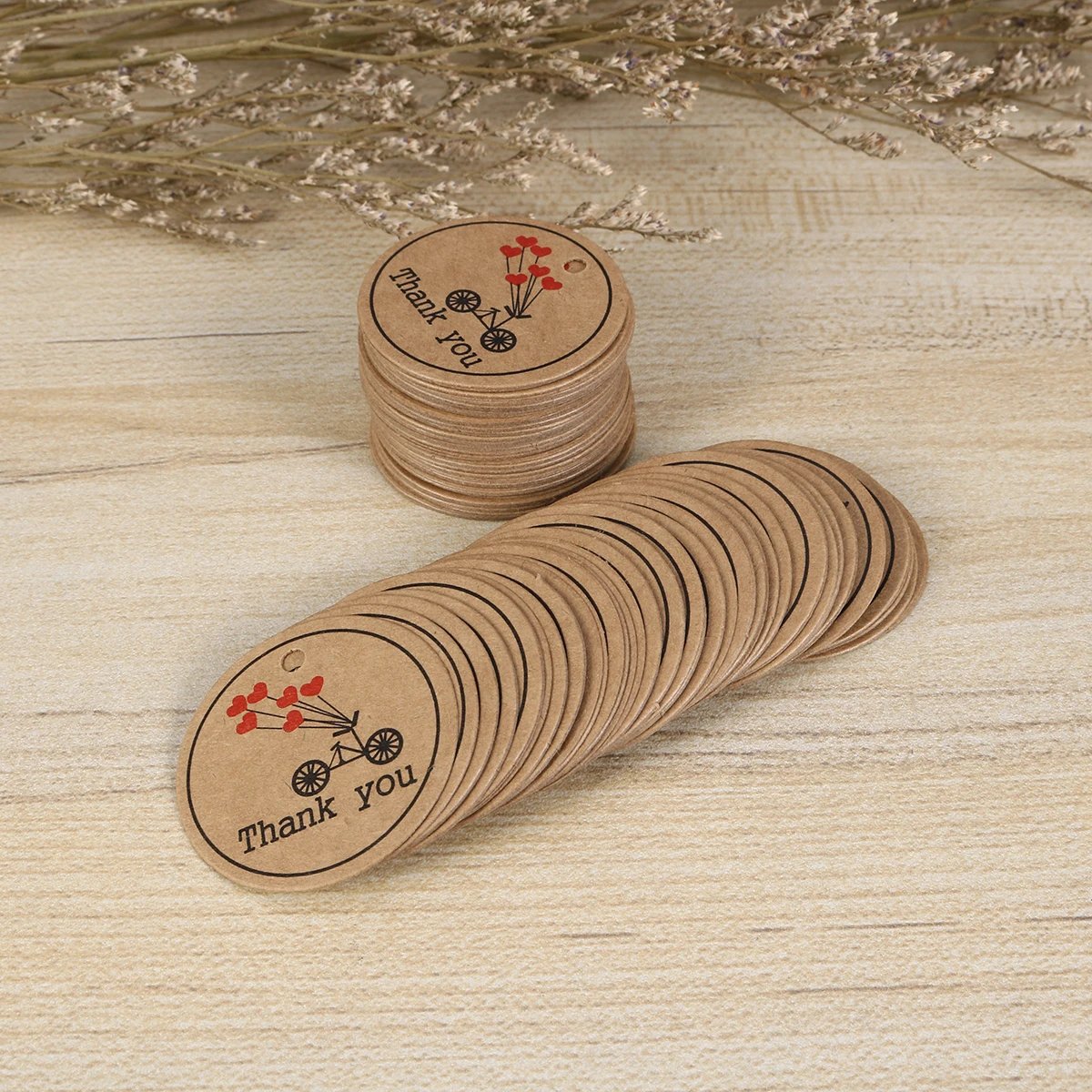 

200 PCS Thanks for The Red Heart Tag Decorative Gift Tags Round Paper You Label Kraft