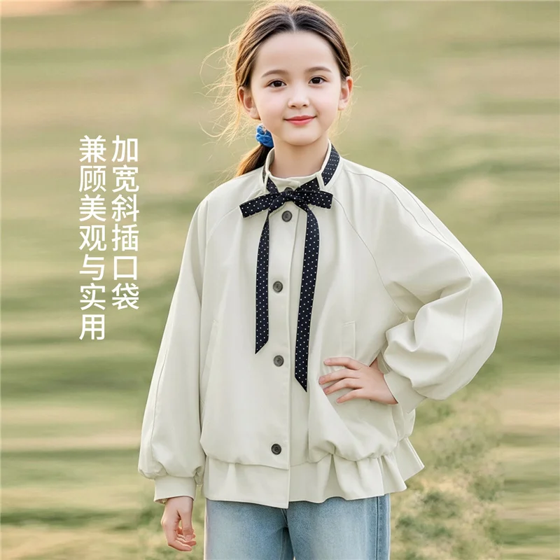 Kids Hooded Jackets Autumn Girls Solid Thin Coat Spring Children Fashion Short Outerwear 5-12 Years
