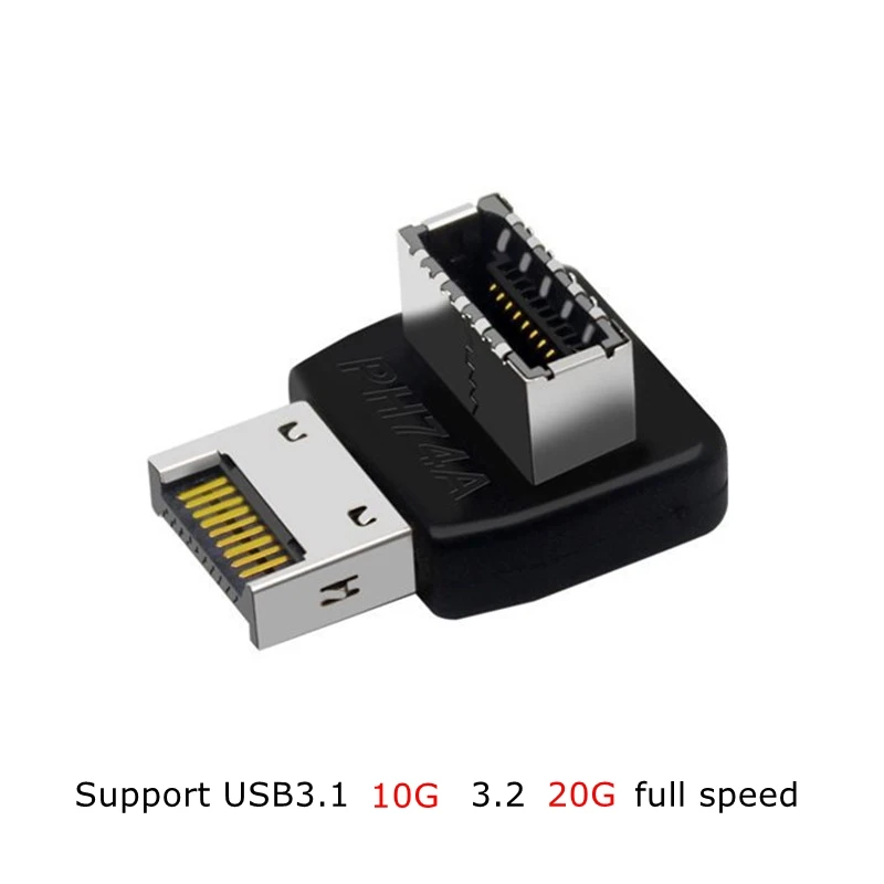 USB موصل محول USB3.0 19P/20P إلى TYPE-E 90 درجة محول محول حالة الجبهة نوع C المقبس لوحة أم للكمبيوتر