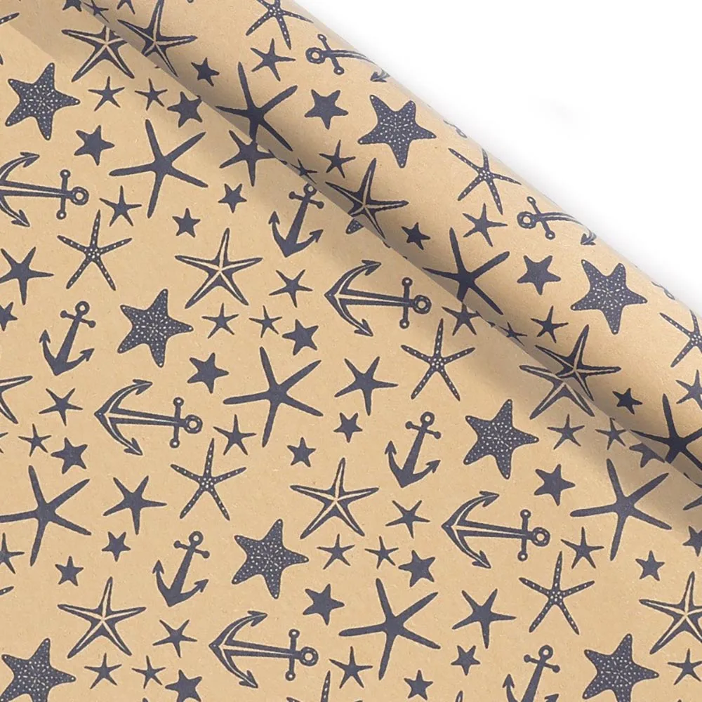 Decorative Packaging Paper Grid Pattern Sea Star Pattern Paper Craft Kraft Paper Sea Star For Bouquet Packaging Birthday Gift