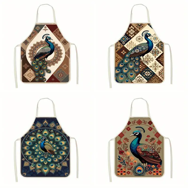 

Фартуки с узором павлина, льняные фартуки, подходящие для приготовления пищи на кухне, общения родителей и детей, рисования и других мероприятий.